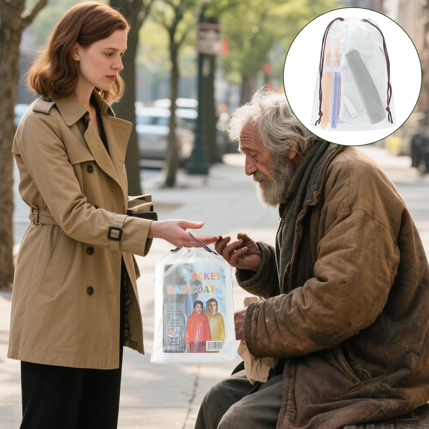 84 Pcs Homeless Care Package Supplies Bulk Hygiene Kits with Nail Clipper, Prepasted Disposable Toothbrushes, Razors, Ponchos, Combs, Socks & Drawstring Bags — Ideal Charity or Personal Travel Package - Image 2