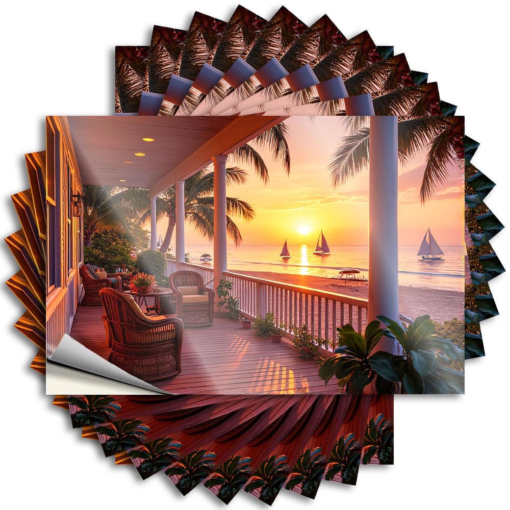 Sunset View from A Beachside Porch. Play Room Decorations Motivational - Lettering Sticker Case Waterproof Decal(8X12CM)