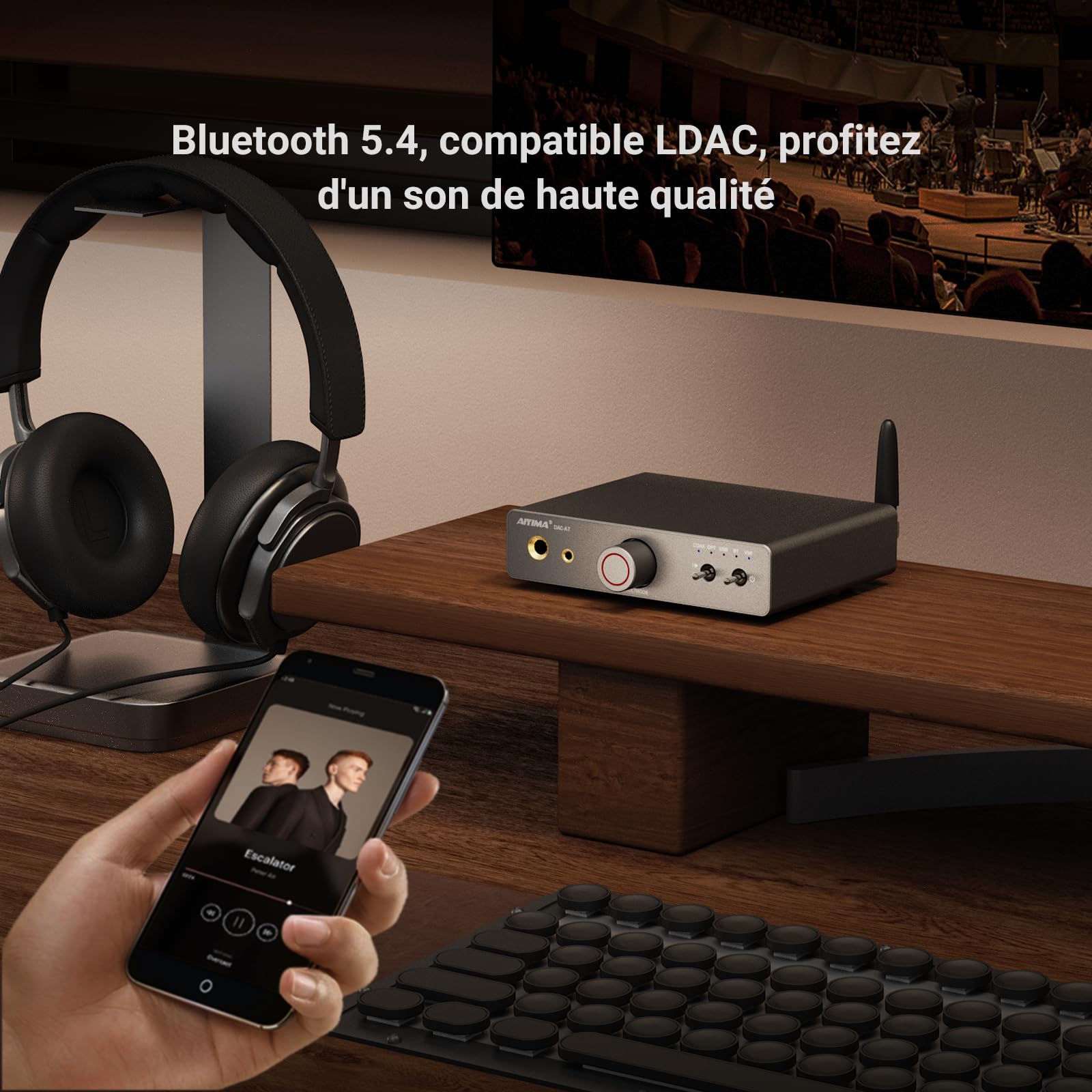 AIYIMA DACA7 ES9038Q2M Mini Amplificateur DAC et casque de bureau Bluetooth