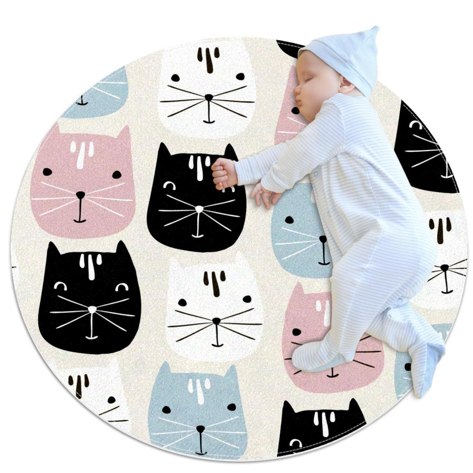 Tapis de salle de bain antidérapant chat rond Ø 1m