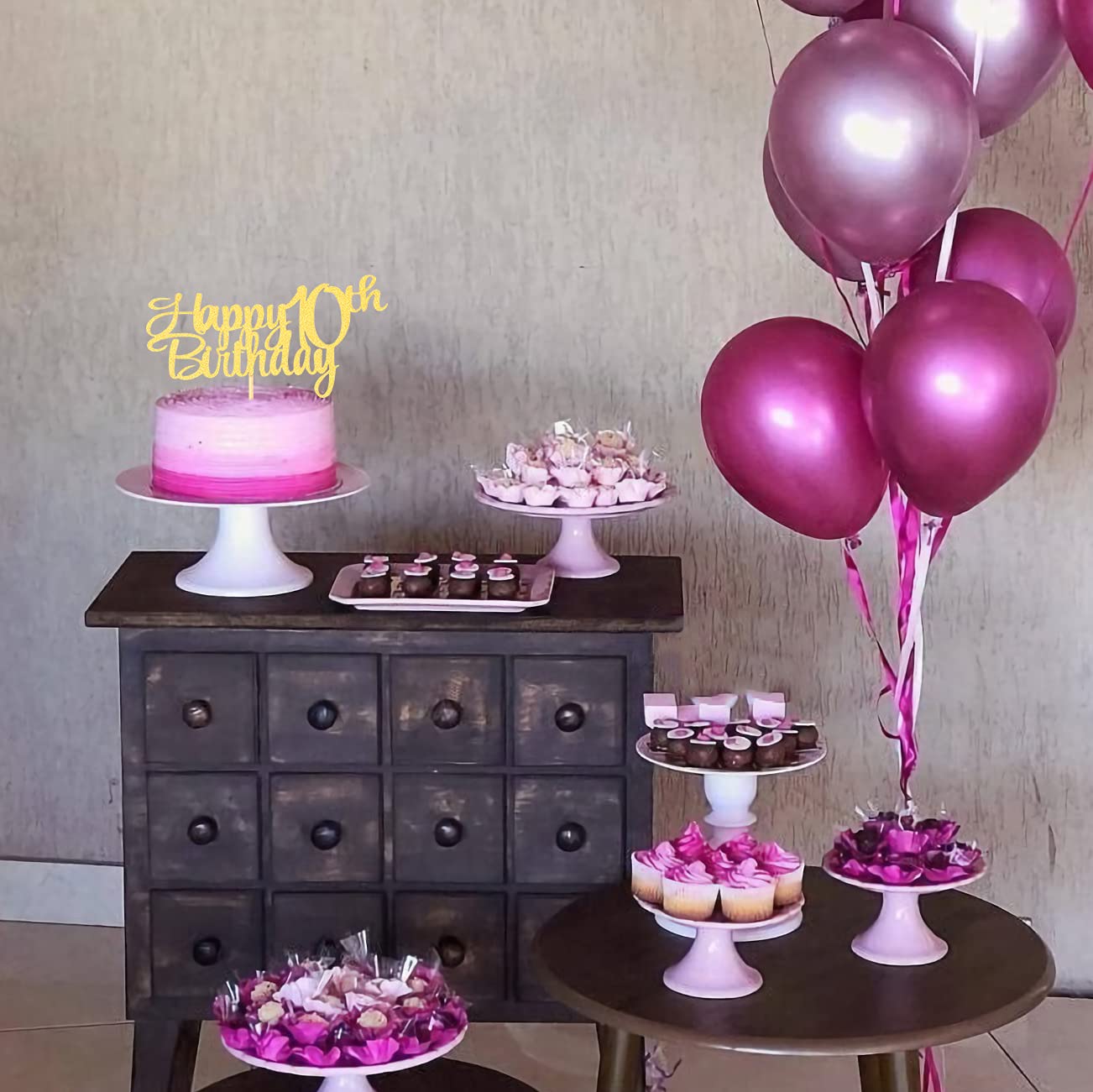 Yunchu Online Decorazione per torta per il 10° compleanno della ragazza felice 10° compleanno topper per torta oro rosa decorazione per torta 10