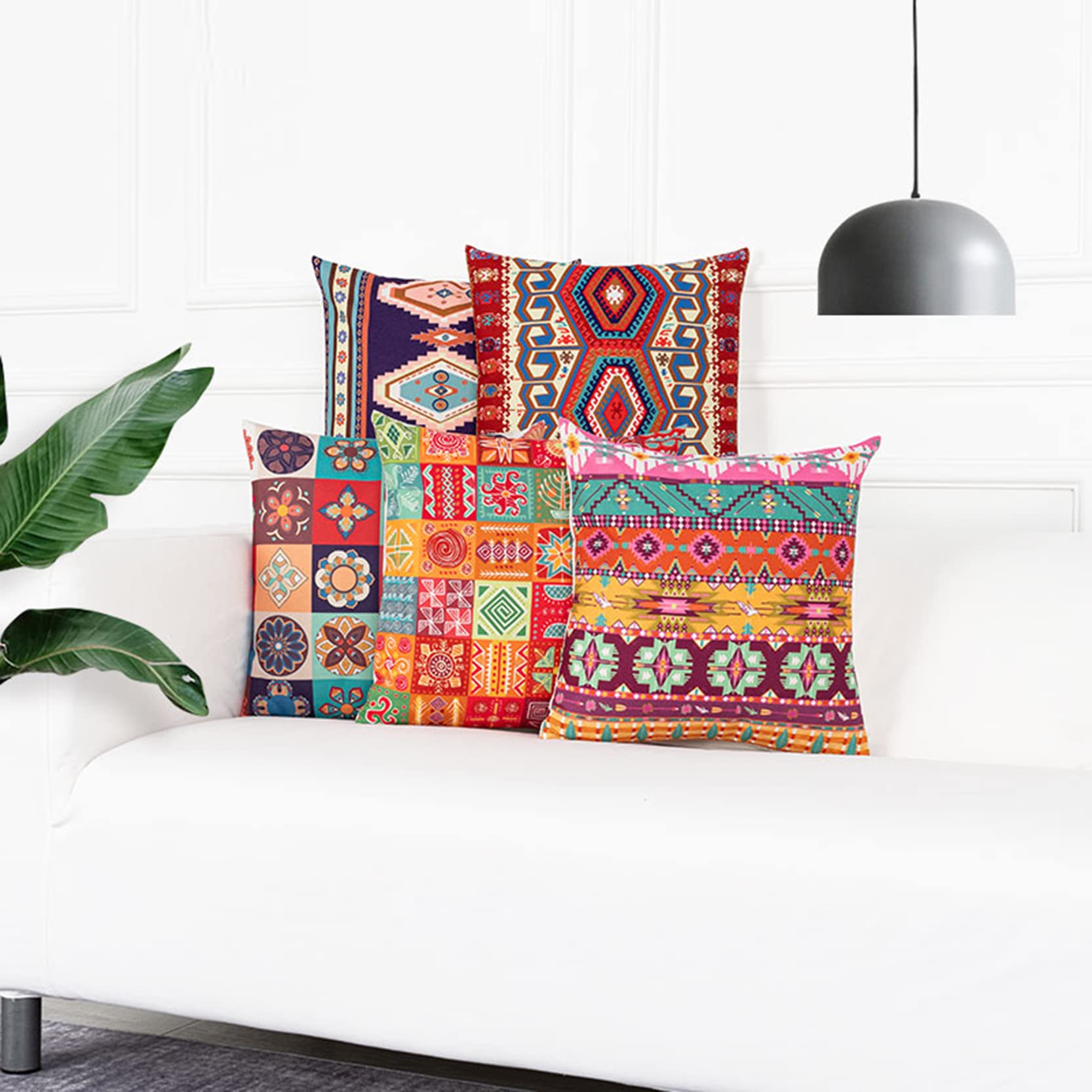 Juego de 2 Fundas Almohada Decorativas Estilo Chino, Seda, Bohemio, algodón y Lino, con diseño Mandala, cuadradas, for decoración del hogar(E,45 x 45 cm (Pack of 2))