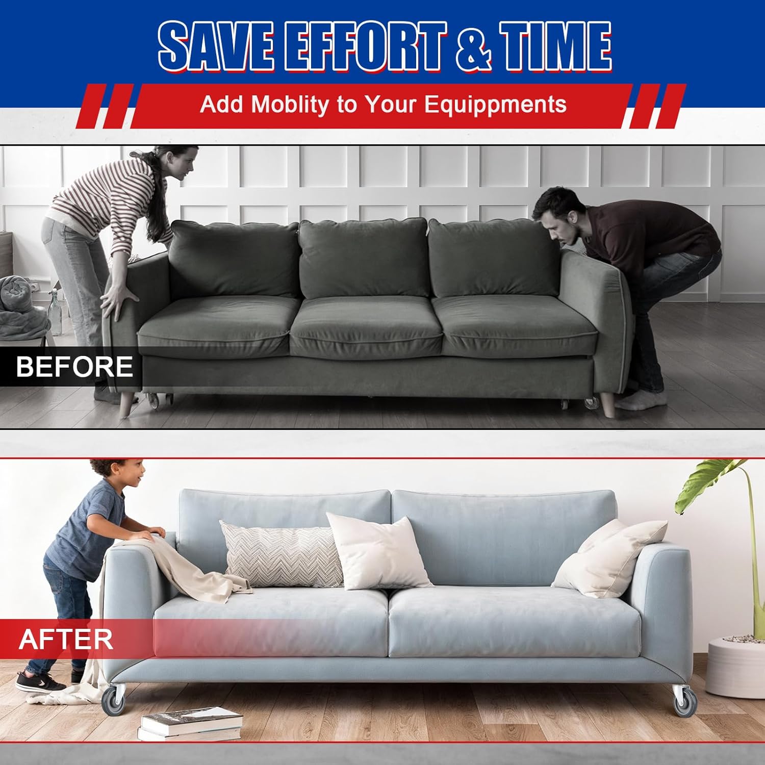 Shopping Cart Replacement Wheels Kit 12-Pack, 5" TPU Silent Supermarket Casters with Double Ball Bearings, Durable Replacement for Grocery Carts