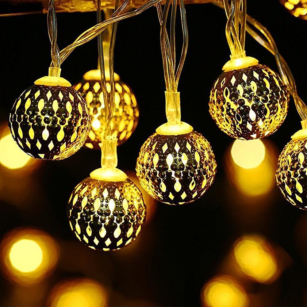 Moroccan Globe String Lights 6.6Ft 20LEDs 8 Modes Fairy Decorative String Lights, for Party Patio Wedding Bedroom Christmas Tree Garden Fence Gazebo Ceiling Living Room Indoor Outdoor Decor,Warm White