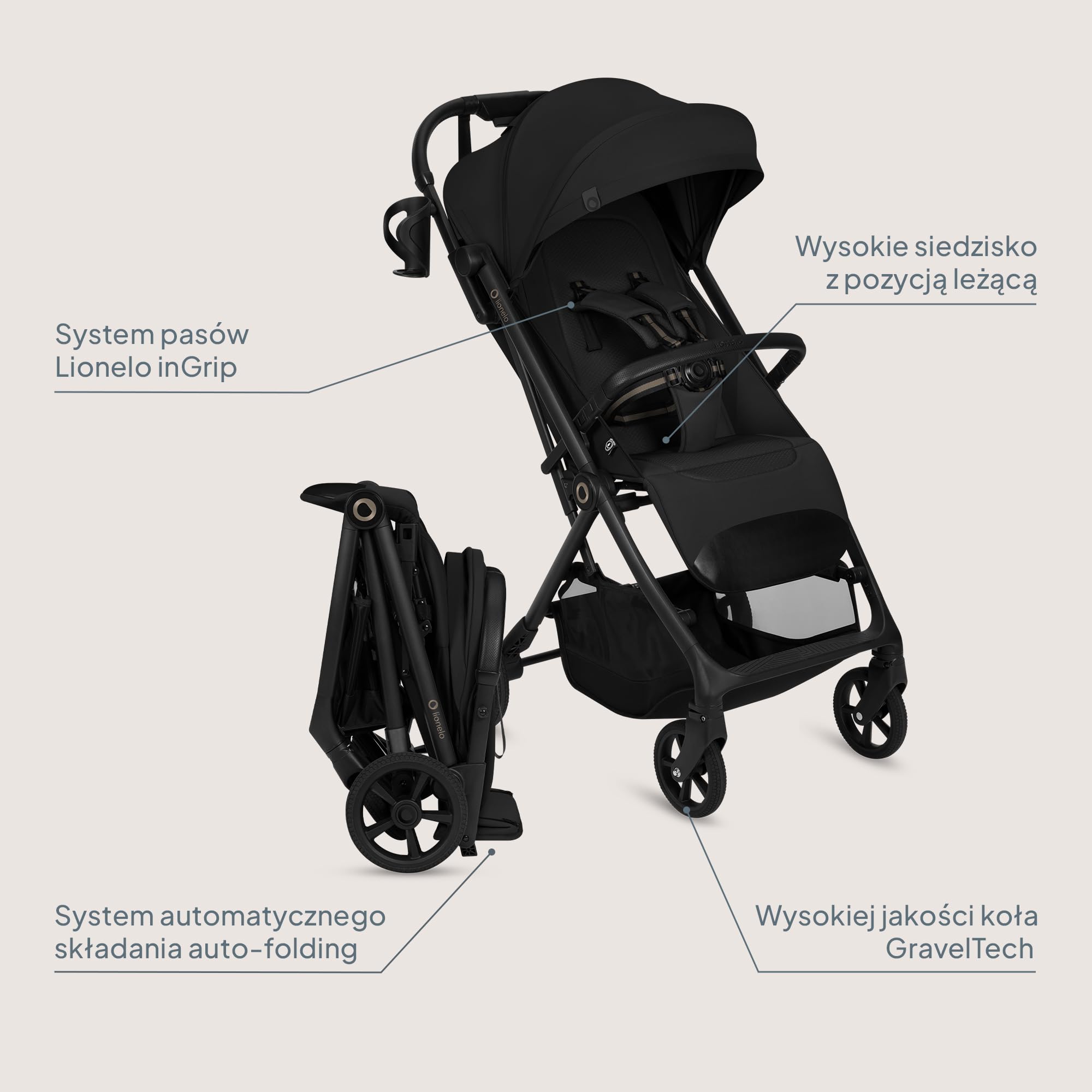 Lionelo Tansi wózek podróżny do 22 kg, rozmiar 6 miesięcy – 4 lata, kompaktowy wózek podróżny z kółkami GravelTech, pozycja leżąca, 92 cm, Dri Seat z zabezpieczeniem UPF50+