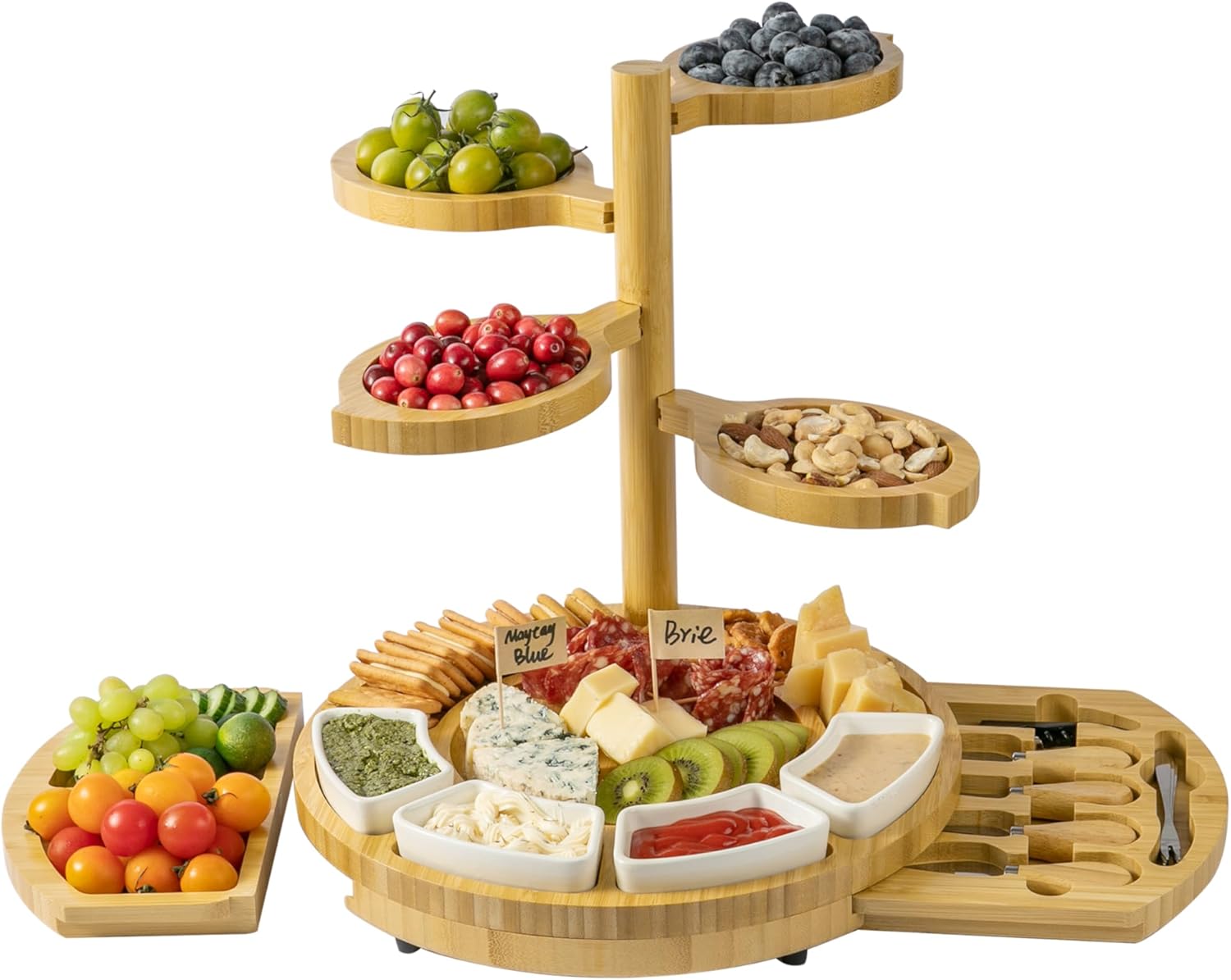 Charcuterie Board Set, Large Multi-Layer Bamboo Cheese Board,Removable Charcuterie Boards Tree with Rich Accessories,Ideal for House Warming Gifts New Home,Bridal Shower&Wedding Gifts