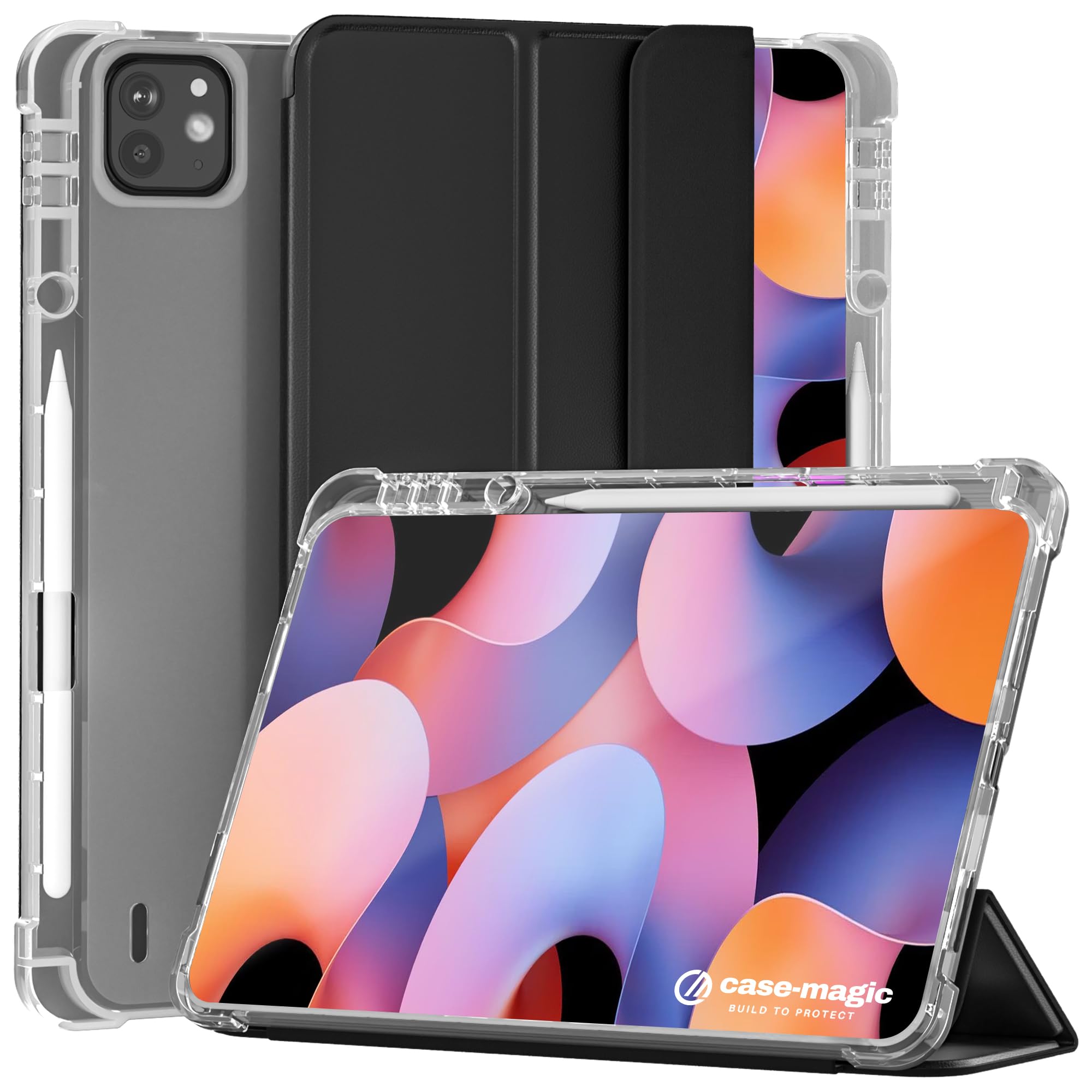 Case-Magic Smart Folio Case Cover for Xiaomi Mi Pad 6 11 inch (2023) Auto Sleep/Wake Feature, Trifold Flip Stand, Pencil Holder| Slim Lightweight PU Exterior, TPU Transparent Back (Black)