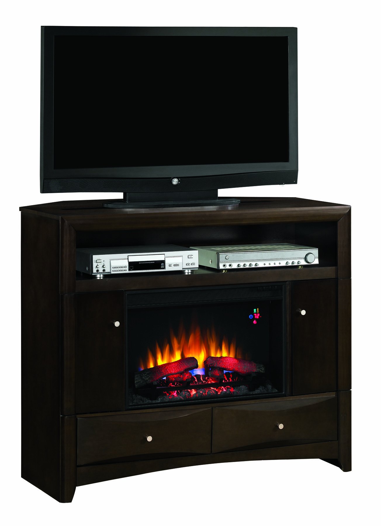 ClassicFlame Delray Wall or Corner TV Stand for TVs up to 50", Roasted Walnut (Electric Fireplace Insert sold separately)