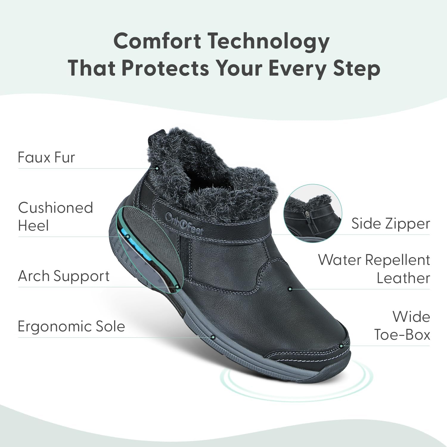 Orthofeet Women's Orthopedic Leather Siena Ankle Boots - Image 3