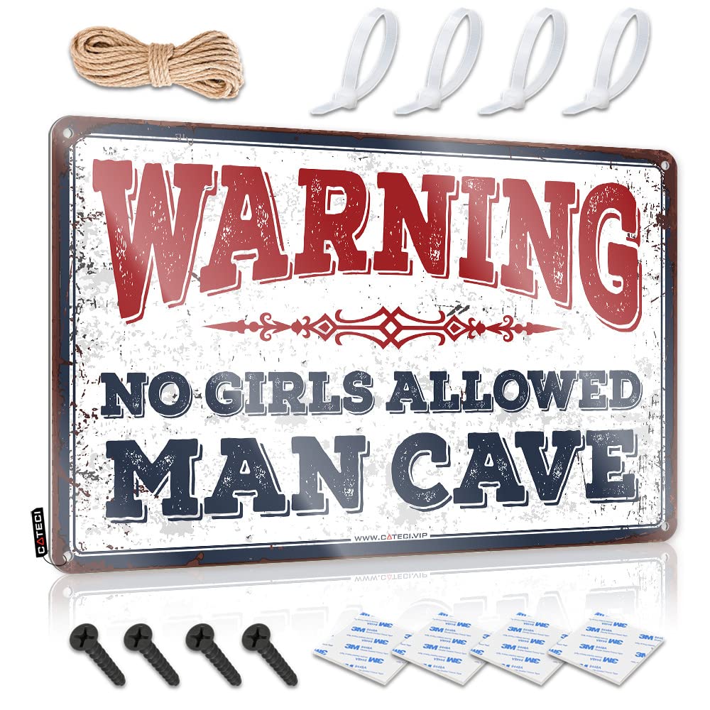 STWNVOITV Funny Signs For Bedroom Warning! Man Cave No Girls Allowed Sign Decor Signs Bar Sign For Outdoor Bar(30X40CM)