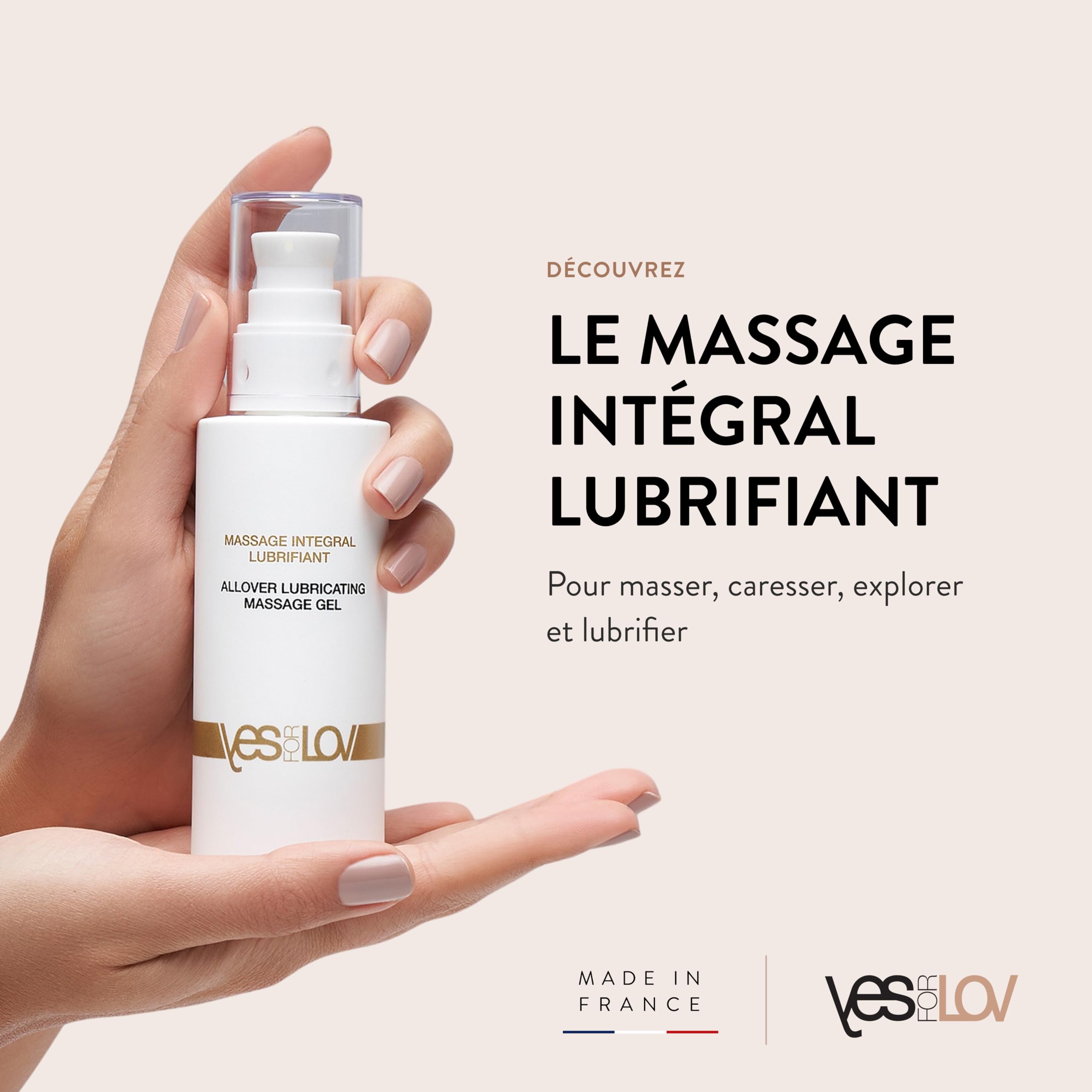 YESforLOV Gel Massage Lubrifiant Intime 2-en-1 - Parfumé au Monoï - Texture Douce Non Collante, Huile Massage Intégral Pour le Corps et Zones Intimes -100ml
