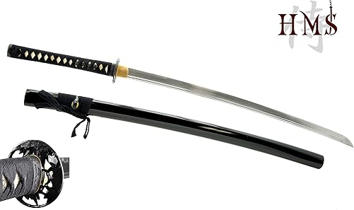Miniatura 8 de HMS Espada katana samurai japonesa, Tsuba con patrón de bambú, forjada a mano, acero al carbono 1095, templado con arcilla, espiga completa, afilada