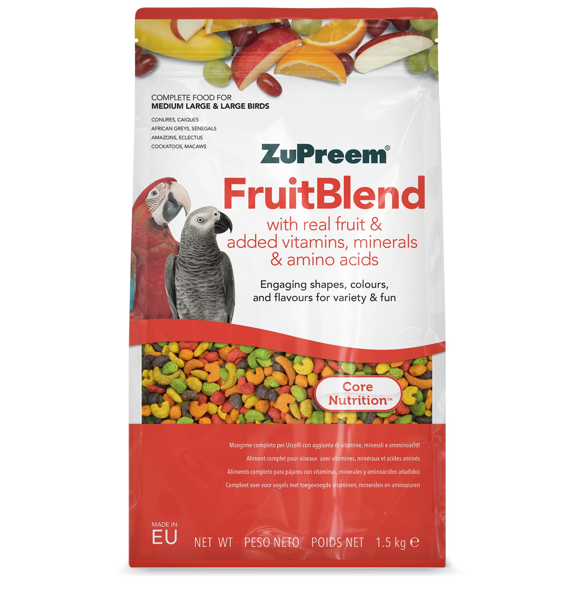 Zupreem Multifrutta Cibo per Uccelli da Azienda - Frutta e Vitamine - Mangime per Uccelli Indicato per Pappagalli, Ara, Cacatua, Caiques e Altri Uccelli Medio-Grandi e Grandi - 1,5 kg