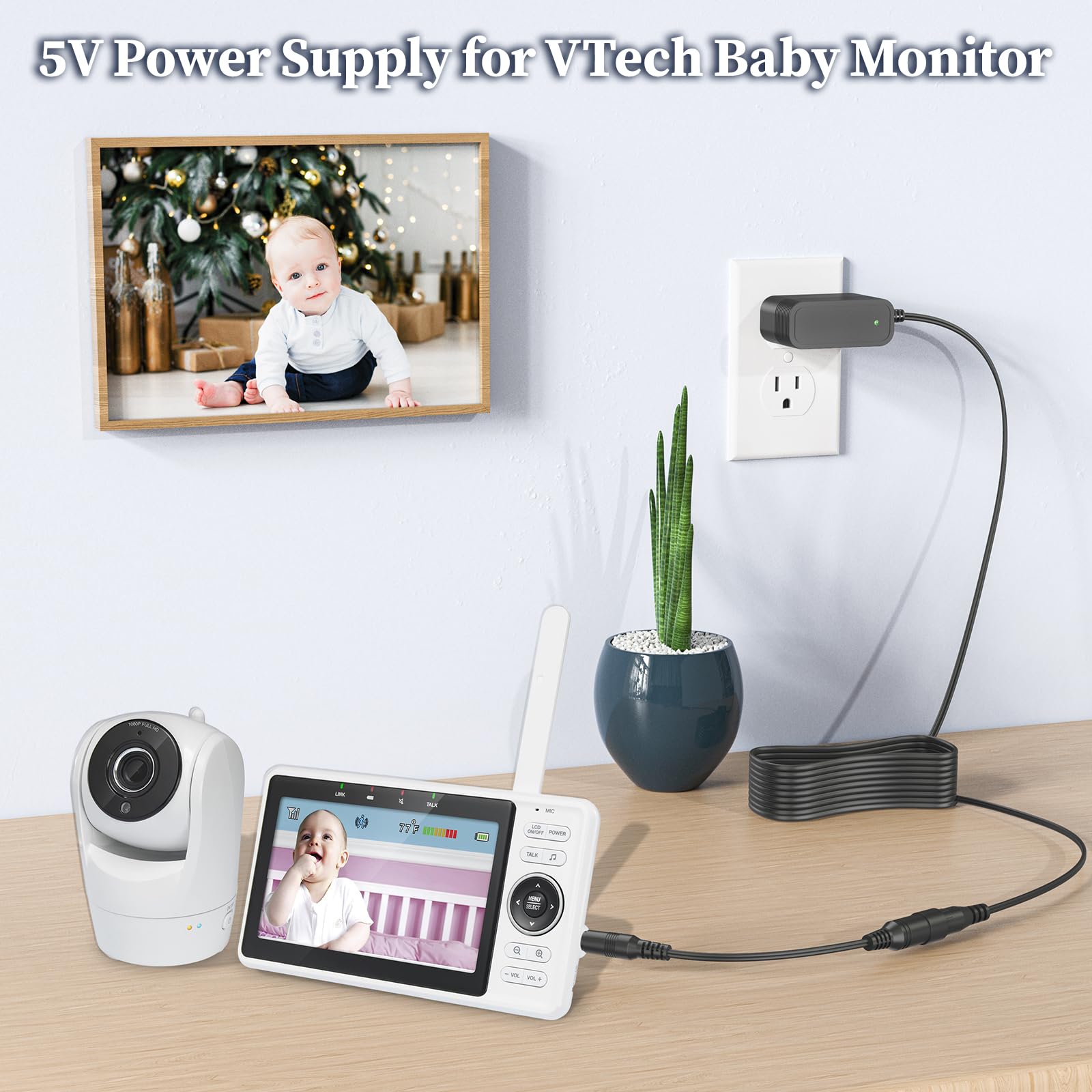 5V Charger for VTech Baby Monitor Power Cord Compatible with VTech VM901 VM919HD VM919-2HD VM819 VM819-2 PU Video Baby Monitor (Not for Cam) Aadpter 5FT Cable