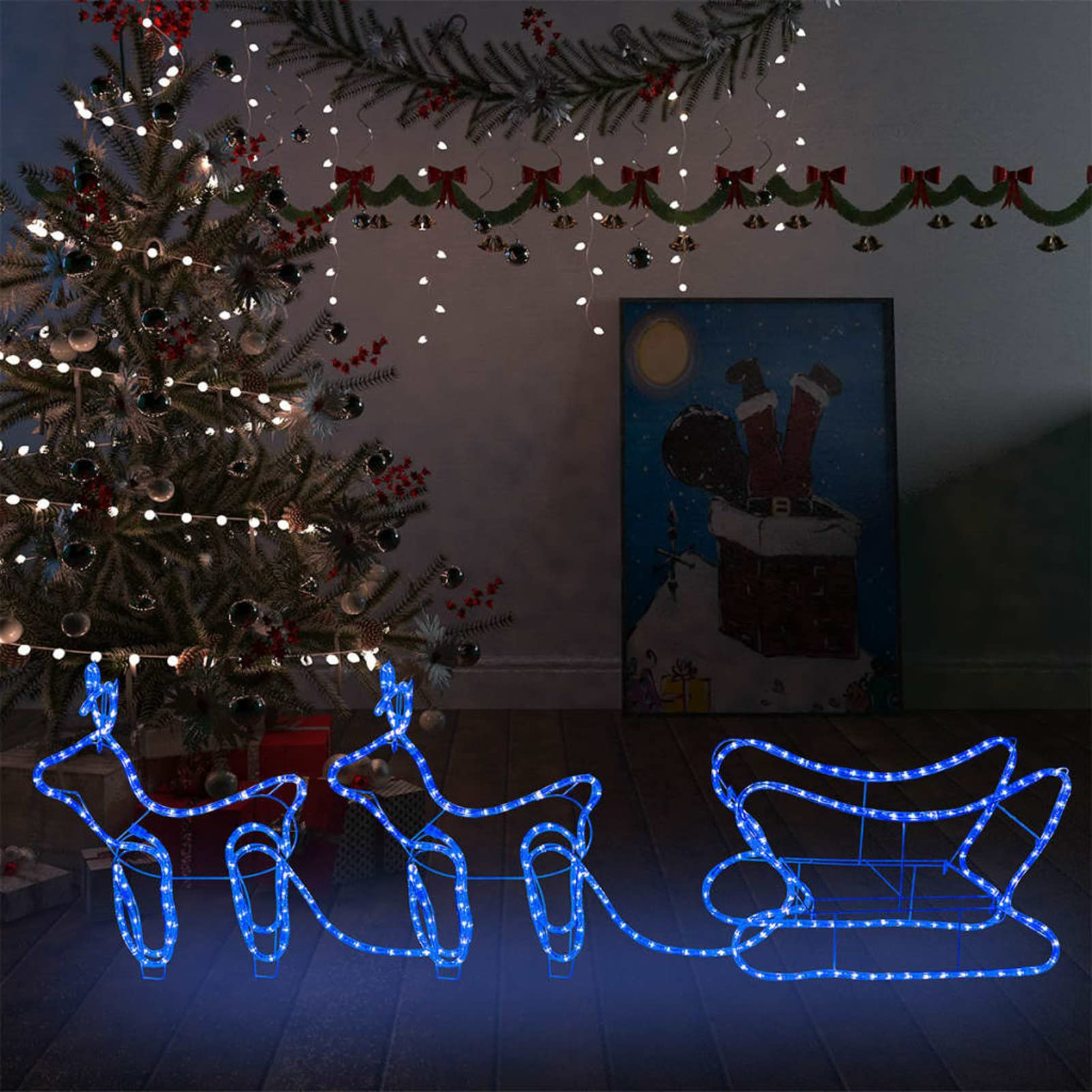 Yumeng Decoración navideña para jardín Renos y Trineo 576 Leds, Renos De Navidad LED, Figuras LED, Navidad Exterior Figuras, Figura De Reno,