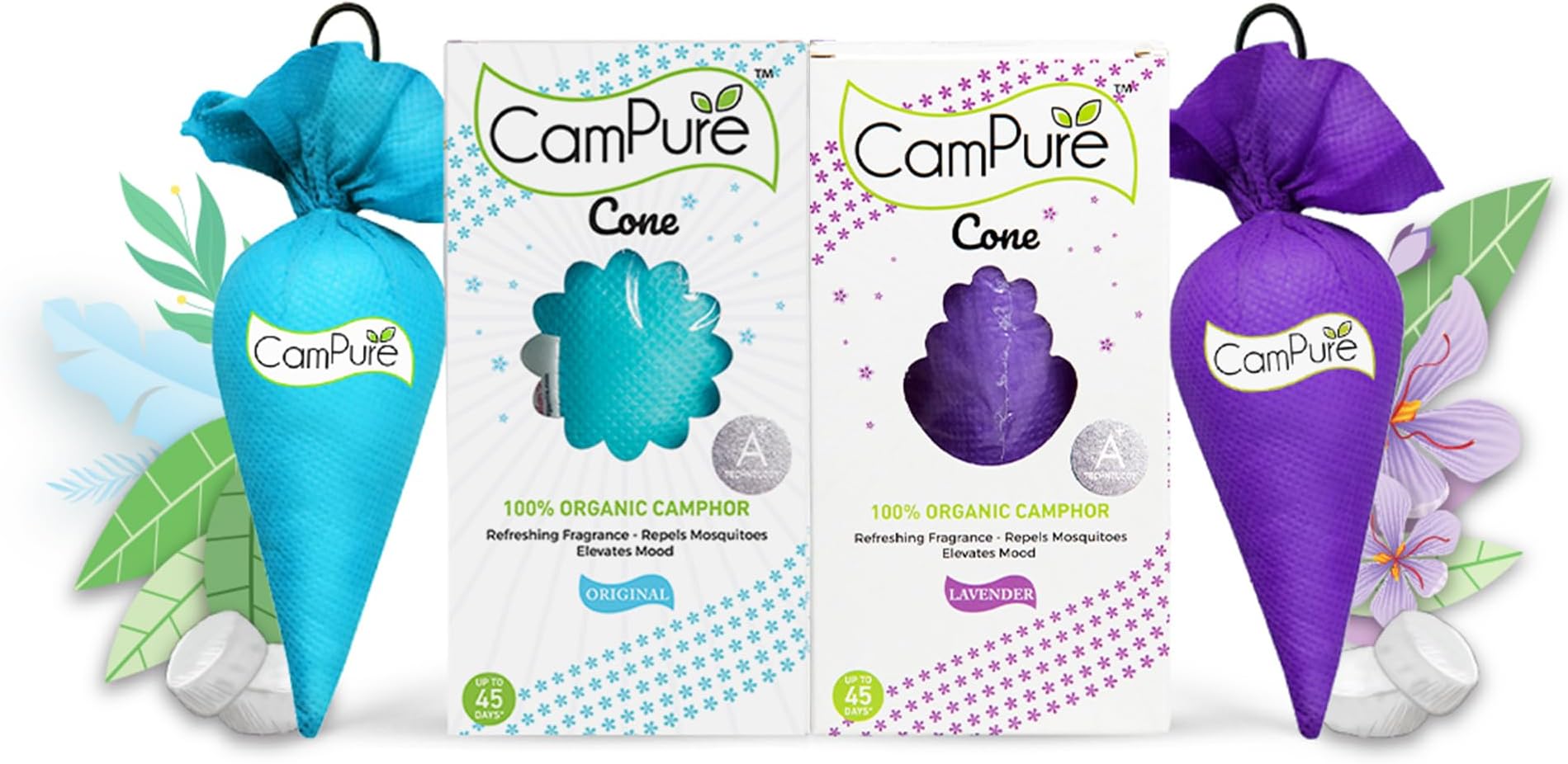 - CamPure Camphor Cone (1 Original + 1 Lavender) Pack Of 2-100% Organic | Air Freshener For Car, Wardrobe, Office Cabin's, Drawers, Travel Bag & Bathroom