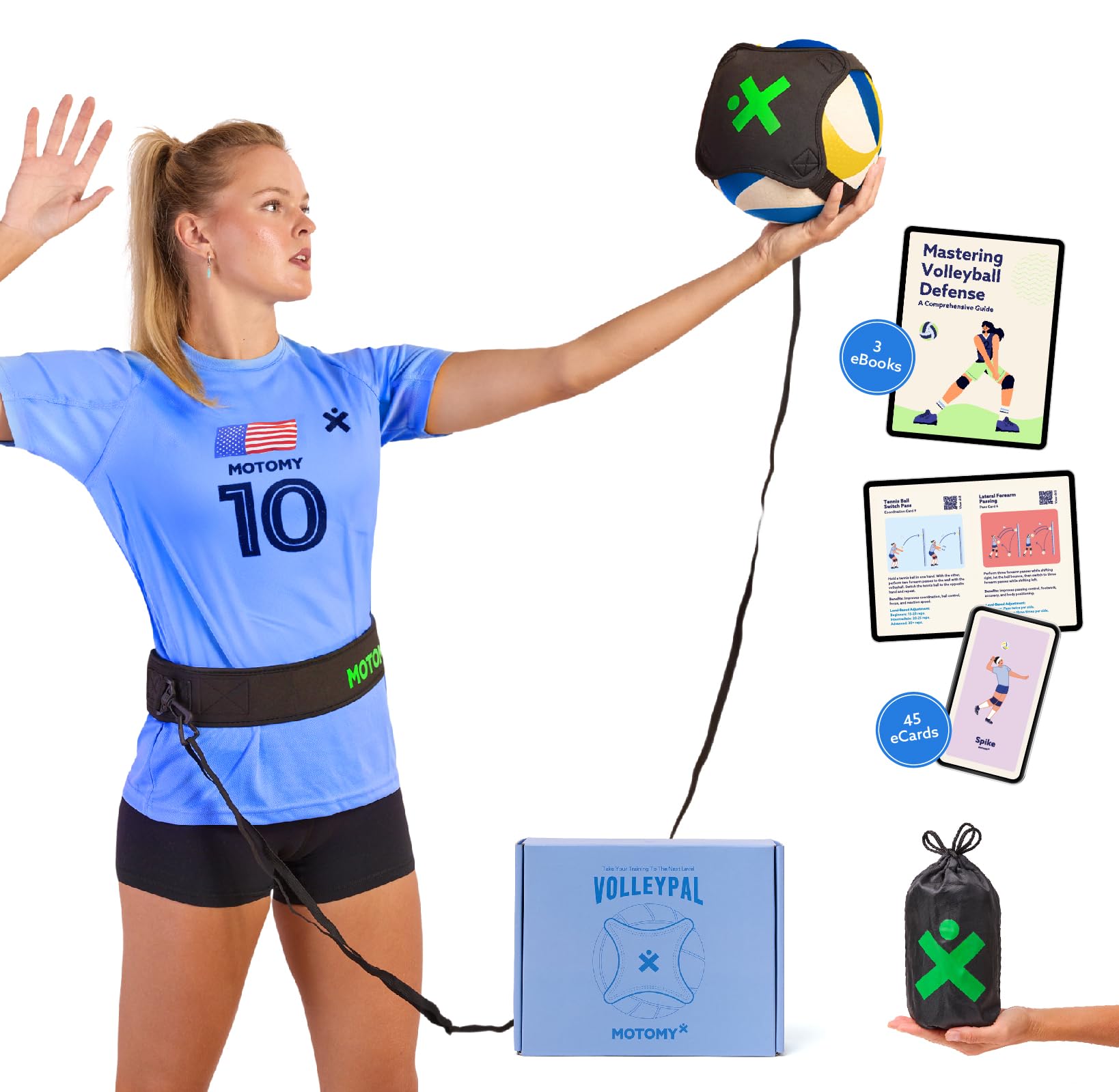 MOTOMY VolleyPal Volleyball Training Equipment Solo Rebounder Trainer Kit