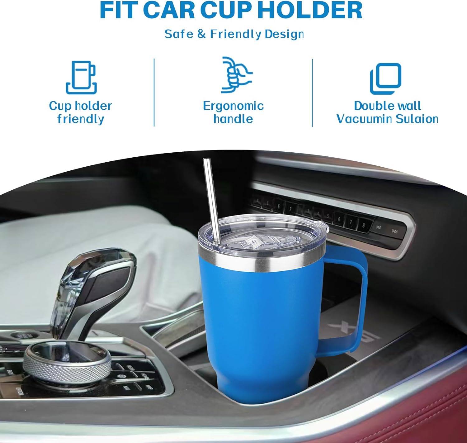 30 oz Tumbler with Handle, Stainless Steel Insulated Tumbler with Lid and Straw, Double Wall Vacuum Coffee Mug Tumbler, Insulated Coffee Thermal Cup for Cold and Hot (Sea Blue) - Image 6