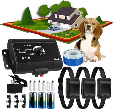 Wireless Electric Dog Fence System,In-ground/Aboveground Pet Boundary Containment System,Covers up to 1/2 Acre650 Ft Wire,Waterproof & Rechargeable Collar,Shock/Tone Correction,for 1 2 3 Dogs,A,for3