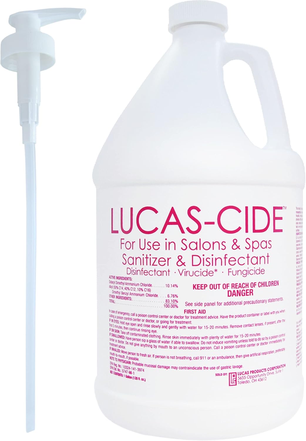 LUCAS-CIDE Salon & Spa Disinfectant, Multipurpose Surface Sanitizer, Bundle with Pump, 1 Gallon (Pink)