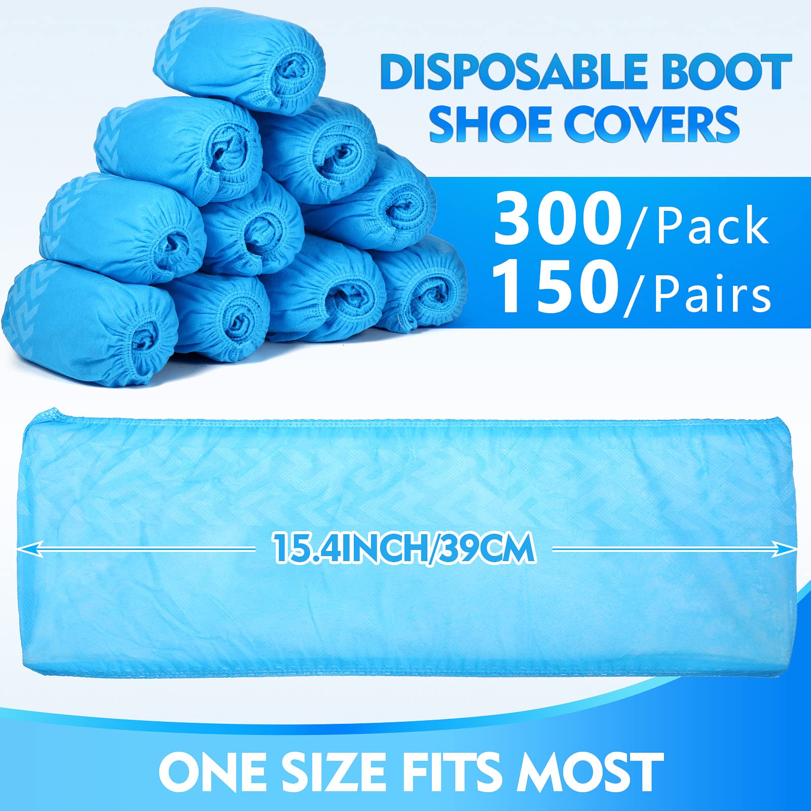 Lot de 300 housses de chaussures jetables antidérapantes pour chaussures - Pour intérieur et entrepreneurs - Taille unique - Bleu