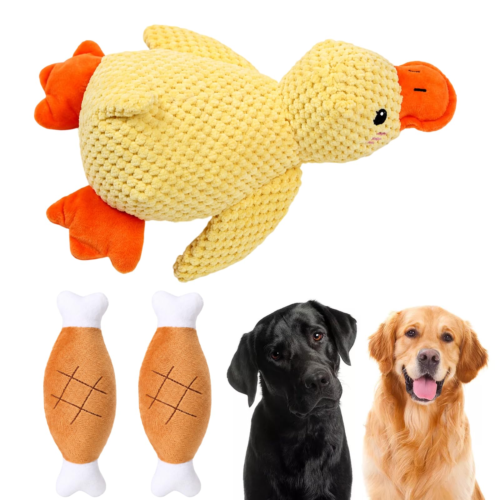 WORUIB 3Pcs Duck Dog Toy, Dog Toys for Large Dogs, Duck Toys for Aggressive Chewers, Long-Lasting Rubber Chew Toy with Textured Surface, Three Fun Duck Designs for Playtime and Dental Care