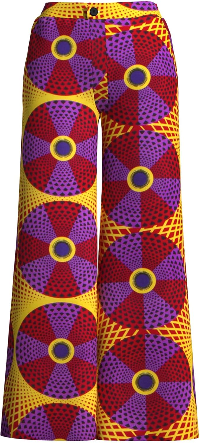 iooiooi Women's Fashion Casual Plus Size African Print Cotton Wide Leg Pants with Pockets - Image 3