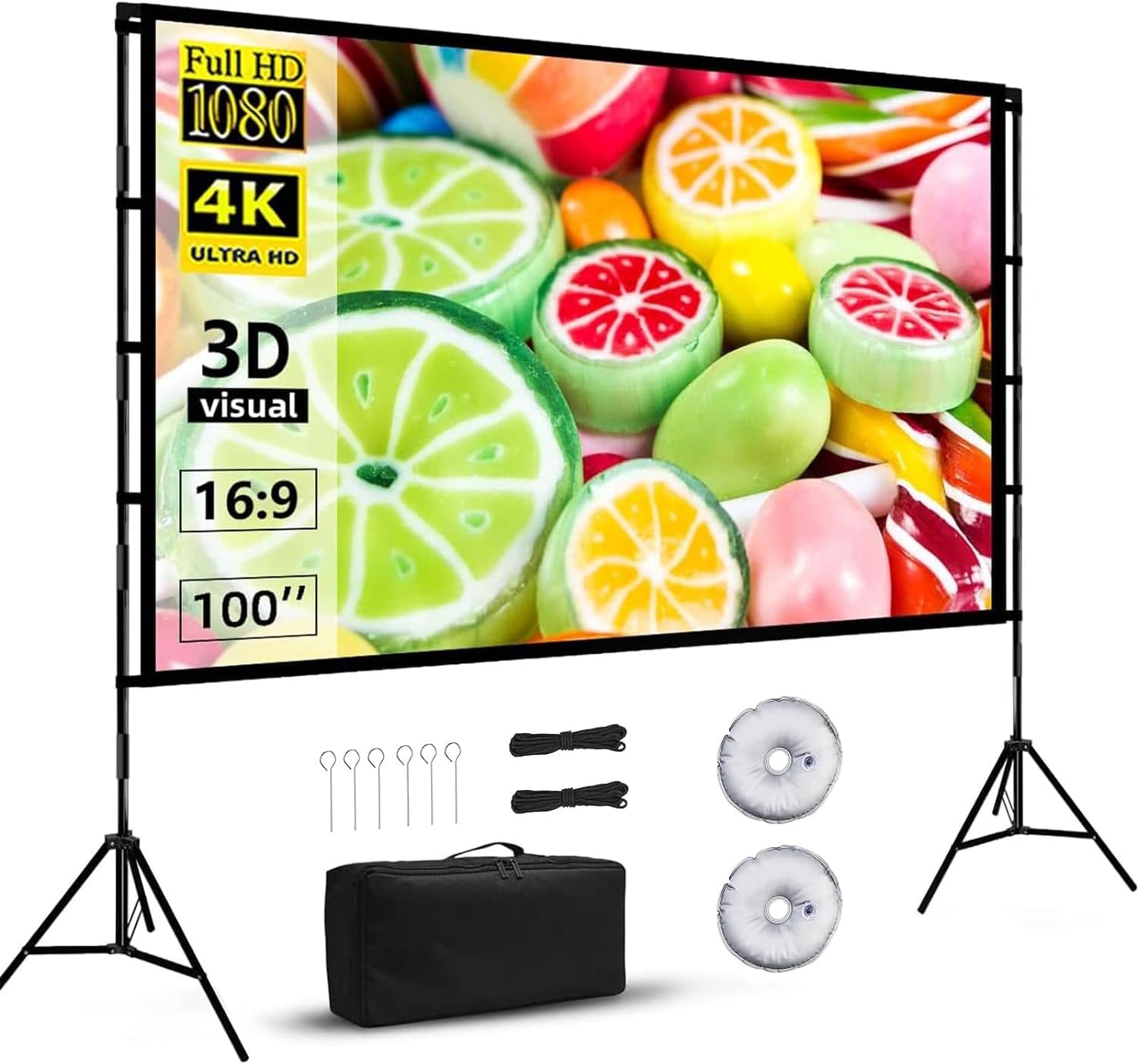 TDOO Projector Screen with Stand 100 Inch upgrade Portable Projection Screen, 16:9 4K HD Projection Movie Screen for Indoor Our Home Theater Backyard Backyard Cinema Travel