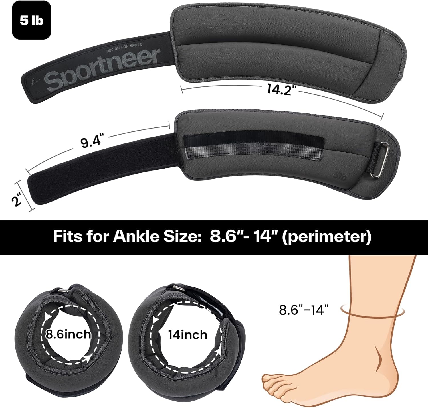 Sportneer Ankle Weights 0.5/1/2/3/5 LBS 1 Pair Wrist Leg Arm Weights for Women Men Kids Child with Adjustable Straps, Strength Weighted for Jogging Running Walking Fitness Gym Workout