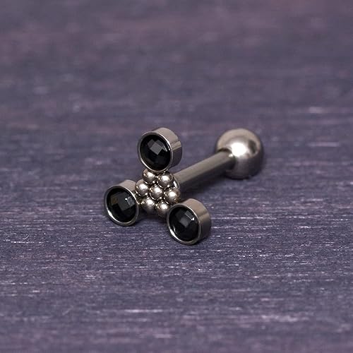 Miniatura 4 de Cartilage Piercing Jewelry - Cartilage Bar Onyx, Implant Grade Titanium Ear Piercing