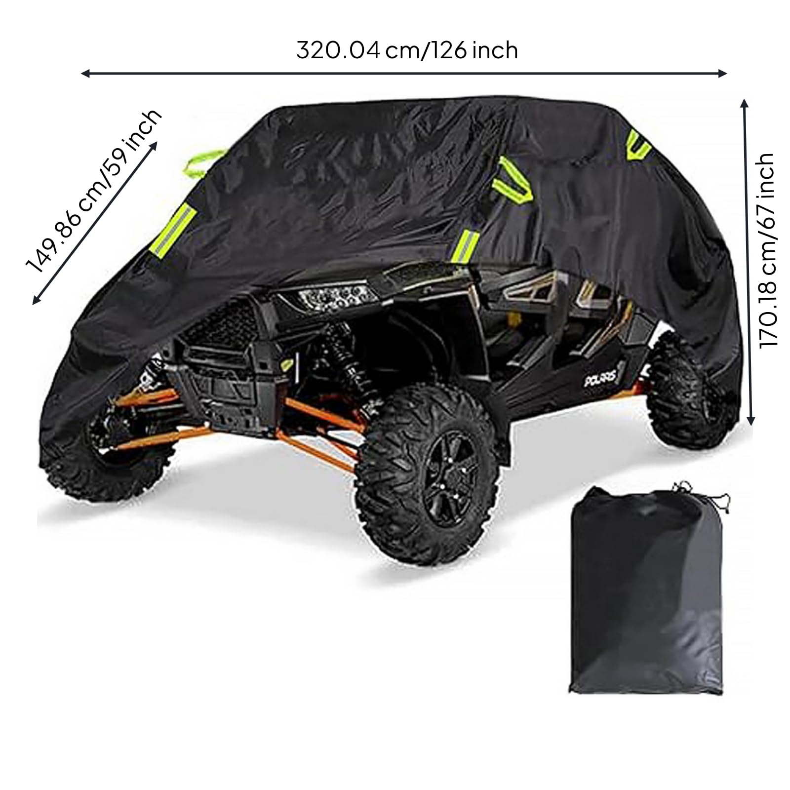 Qianly Utv-Abdeckung wetterfest fahrzeugabdeckung elastisch abdeckplane für gelände, Schwarz, 126 Zoll L, 59 Zoll B, 67 Zoll H 2-3 Sitze
