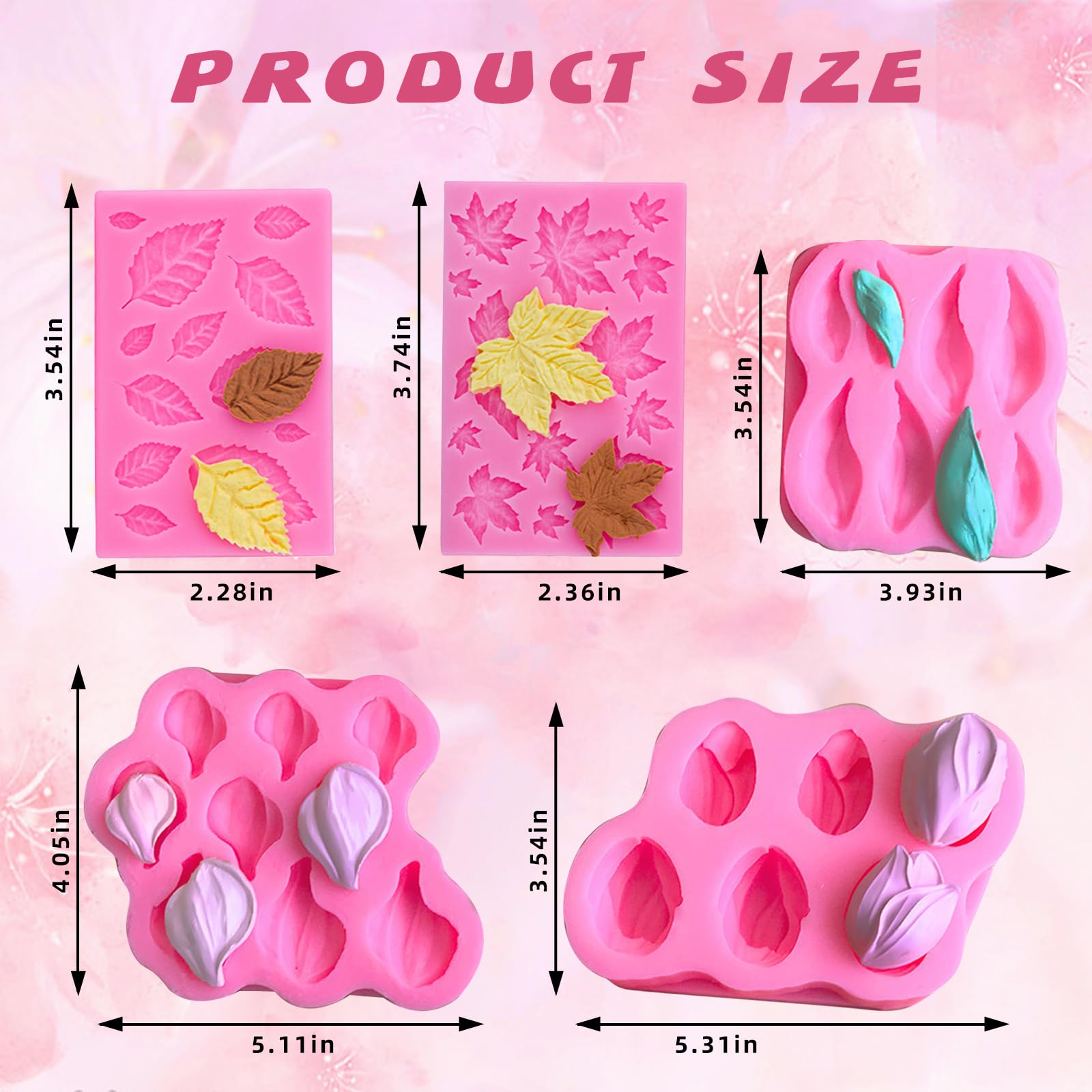 Ooyhool 5-piece flower and leaf-shaped silicone molds for cake decoration, chocolate making, polymer clay, resin casting and DIY crafts making