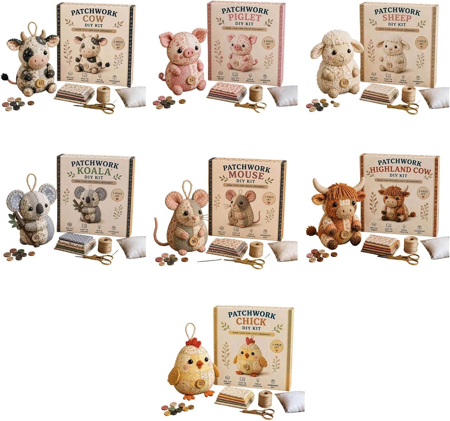 Bydezcon Diys Animal Sewing Set Diys Patchwork Animal Set for Adults Beginners Precuts Floral Fabric Sewing Sets Patchwork
