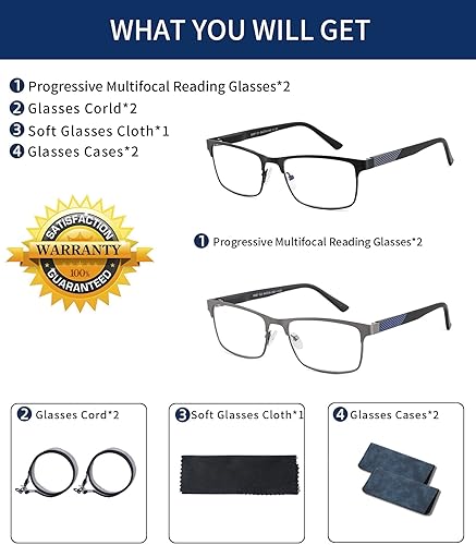 Miniatura 7 de Lentes de lectura progresivas bifocales sin línea, multifocales, con bloqueo de luz azul, para computadora, marco metálico para hombres