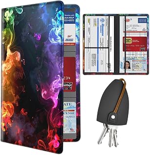 Car Registration Holder, Waterproof PU Leather Vehicle Glove Box Organizer for Driver License, Cards, Documents, Car Insurance Card Holder with Magnetic Closure, Colored Smoke Paperwork Organizer