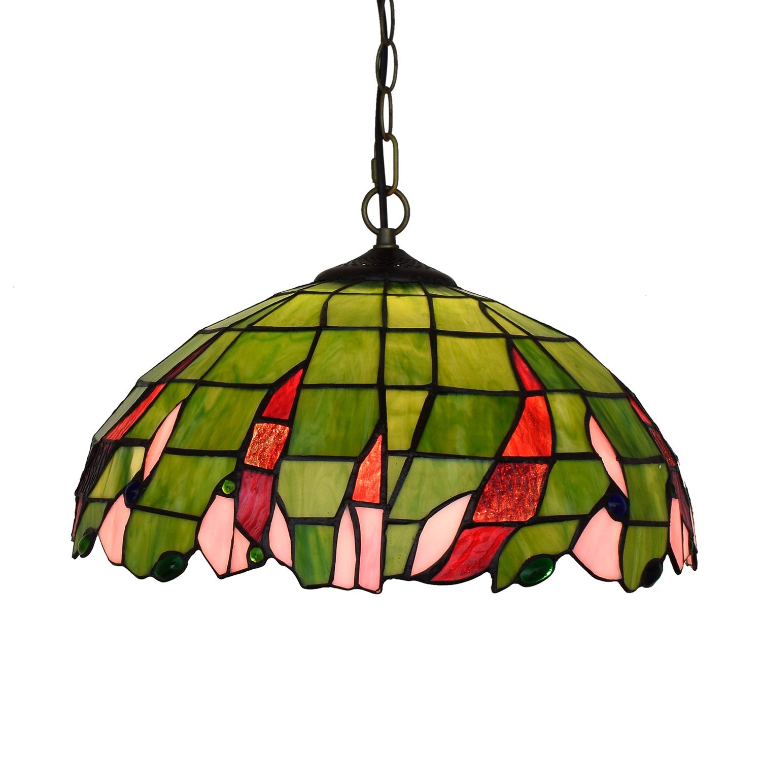 METTEOR Ceiling Stained Glass Chandelier 16 Inches Tiffany Style Stained Glass Green Creativity Bed Restaurant Pendant Light Retro Countryside Handm