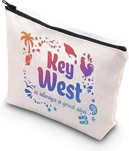 TSOTMO Key West - Bolsa de maquillaje a juego para despedida de soltera, Key West siempre es una buena idea, viaje a la playa, Beige, Buena idea