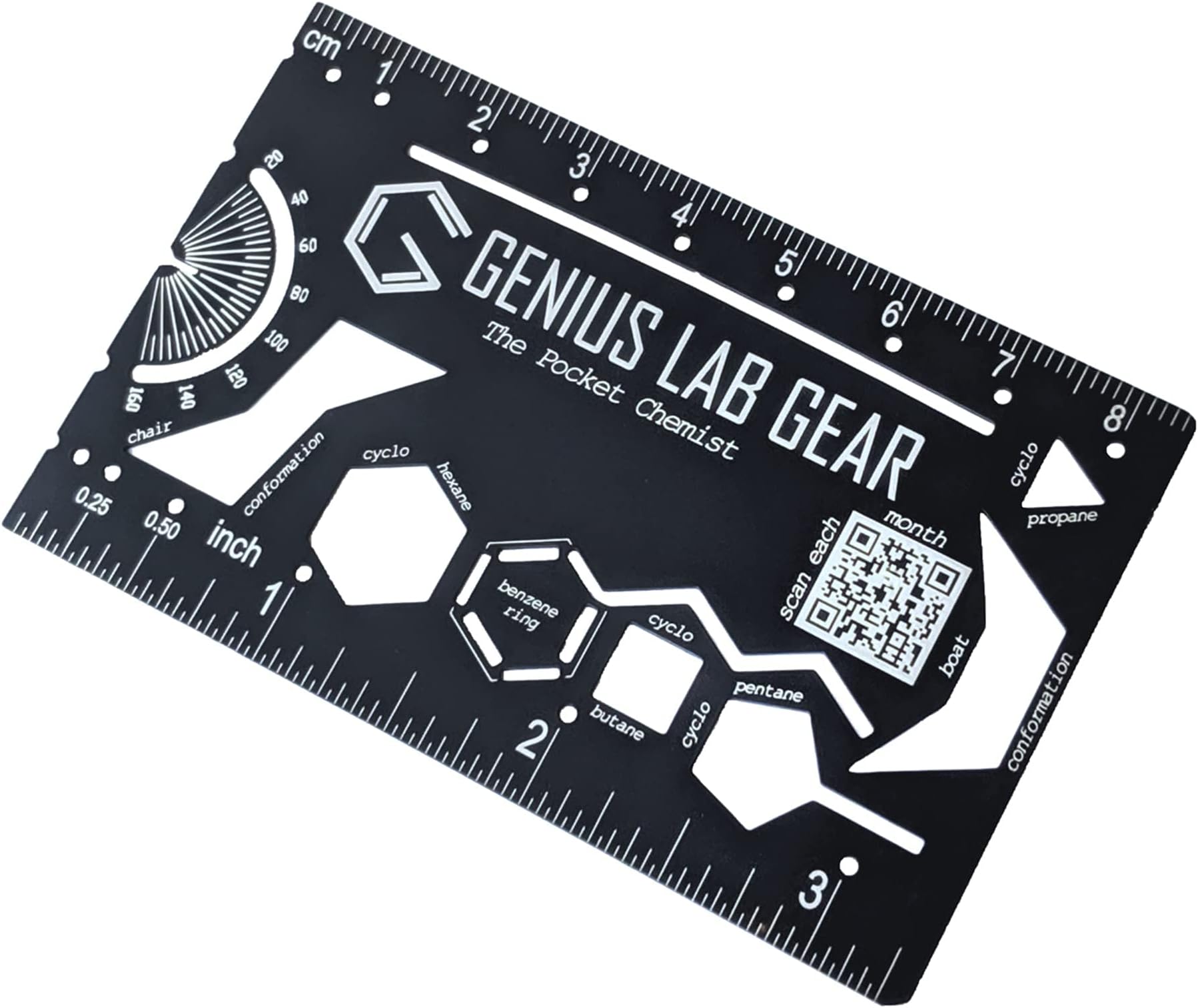 Pocket Chemist: Organic Chemistry Stencil Drawing Template Small Metal Ruler - Chemist, Chemical Engineers, Biochemist - Molecule, Graduation Homework Cheat Sheet 3 Inch Multitool Kit, Genius Lab Gear