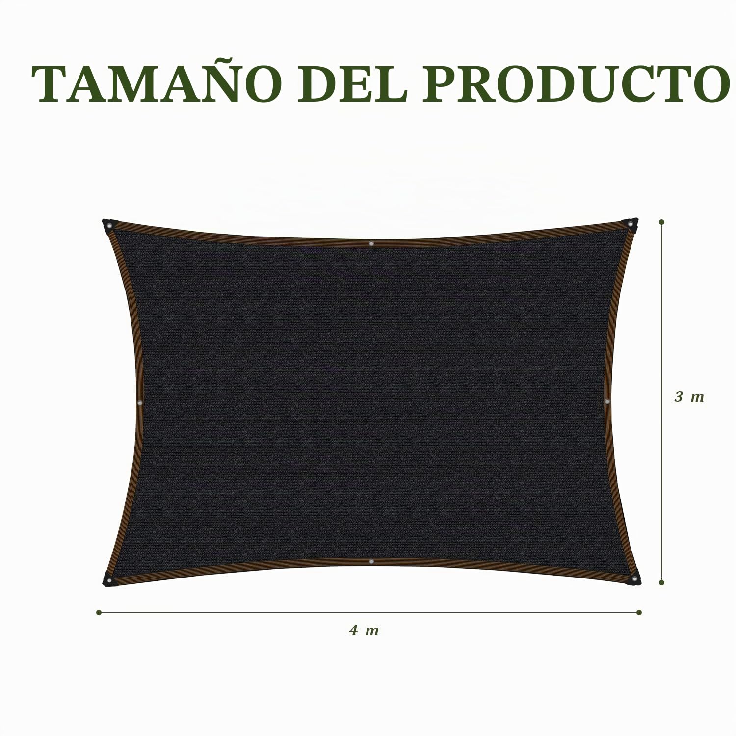 Toldo rectangular – 3 x 4 m, resistente, 70 % protección solar, tela negra, toldo para balcón, terraza, jardín, protección UV para plantas, casetas de perros, piscina