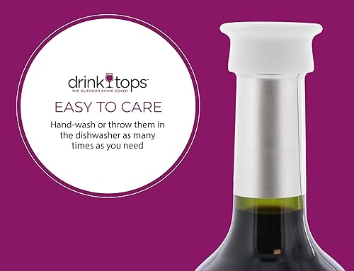 Miniatura 6 de Drink Tops - Fundas para botellas ventiladas, paquete de 2, color negro y blanco, fundas de silicona sin BPA para proteger el vino de elementos al