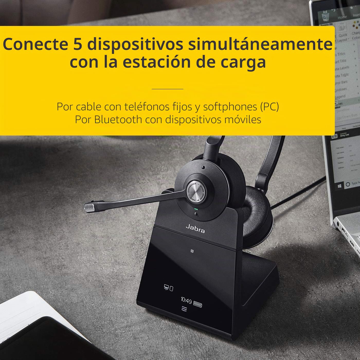 Jabra Engage 75 On-Ear DECT - Auriculares inalámbricos certificados para Skype para Empresas - para teléfonos de Escritorio y softphones - Negro - Versión para la UE (Reacondicionado)