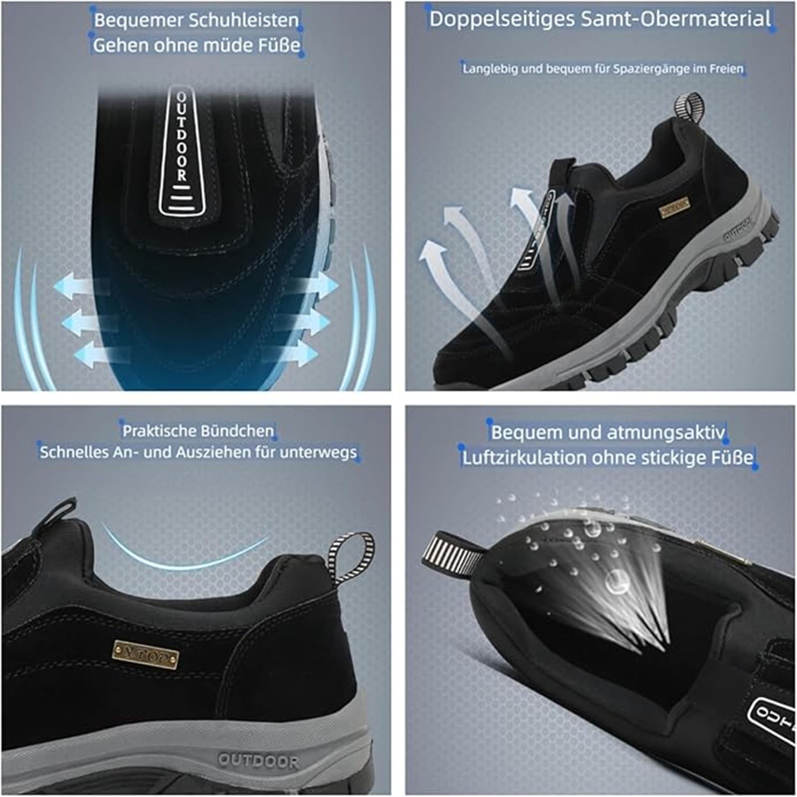 Męskie wsuwane buty z szerokimi palcami, podparcie łuku, modne trampki, ortopedyczne trampki do chodzenia, amortyzowane, do wędrówek, pracy, NIEBIESKI, 5 UK Wide