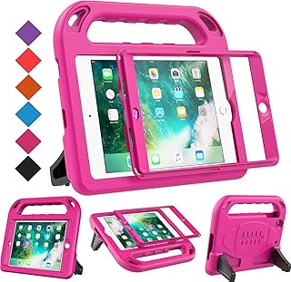BMOUO Case for iPad Mini 1 2 3 with Built-in Screen Protector, Shockproof Lightweight Hard Cover Handle Stand Kids Case for Apple iPad Mini 1st 2nd 3rd Generation, Rose