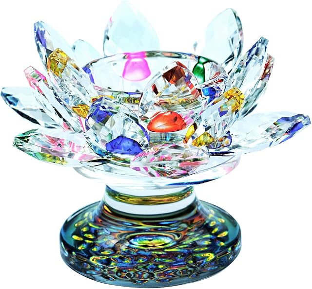 hanaiette 4.5 '' Crystal Lotus Candle Tealight Holder,Tall Lotus Candle Holder,Colorful Tea Light Candle Holder for Home Decorate Office Wedding Table