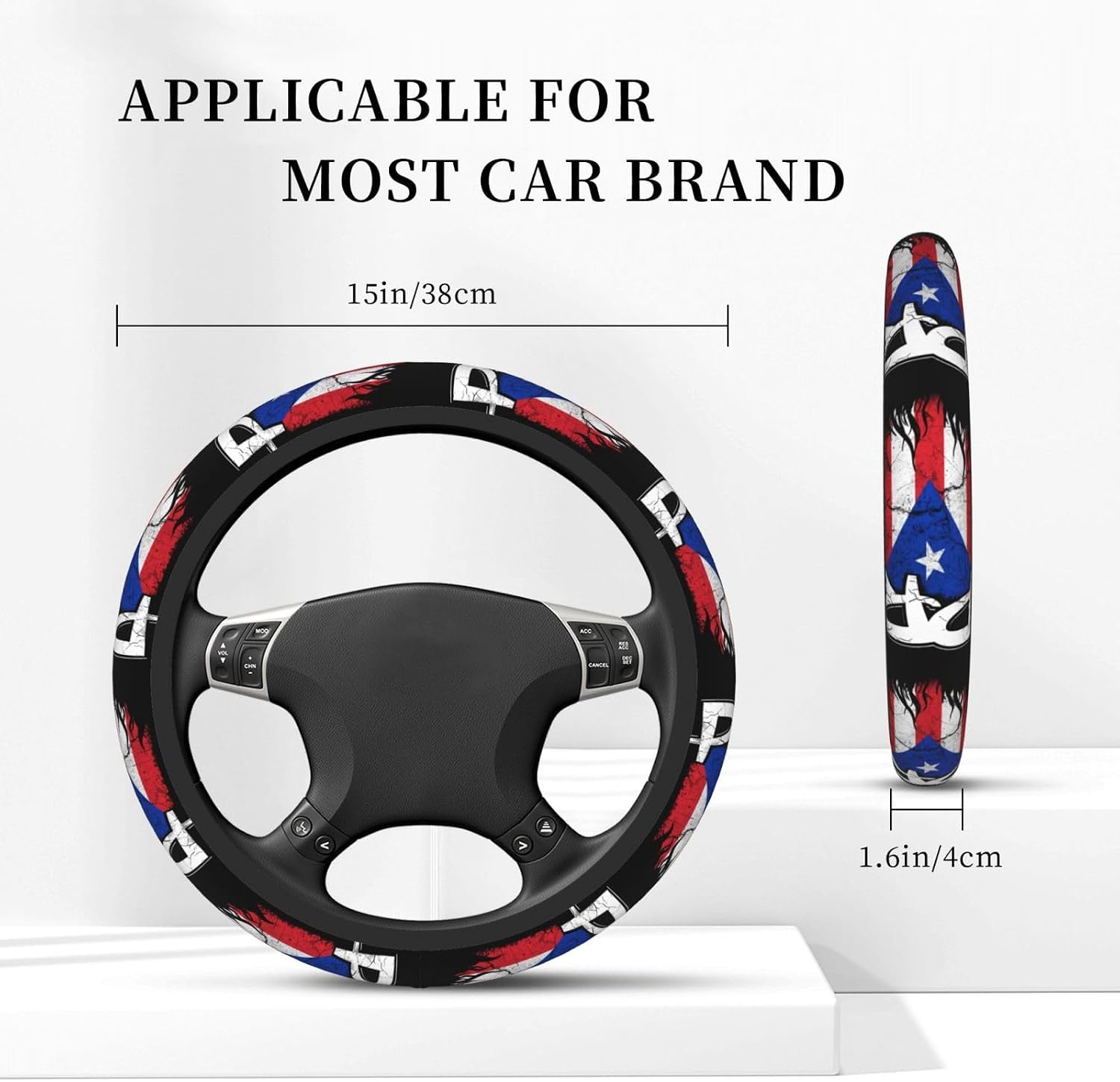 Puerto Rico Flag Universal Steering Wheel Covers, Cute Car Accessories for Women Girls Car Truck