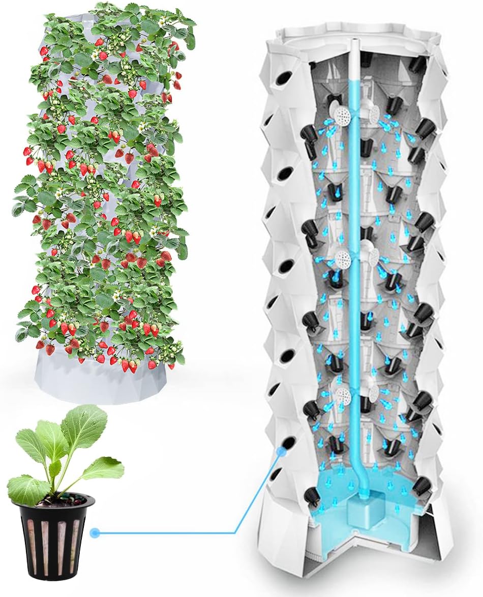 Hydroponics Tower Growing System, DIY Hydroponics Farm Equipment Aeroponic for Indoor Herbs, Fruits and Vegetables with Hydrating Pump Timer Adapter