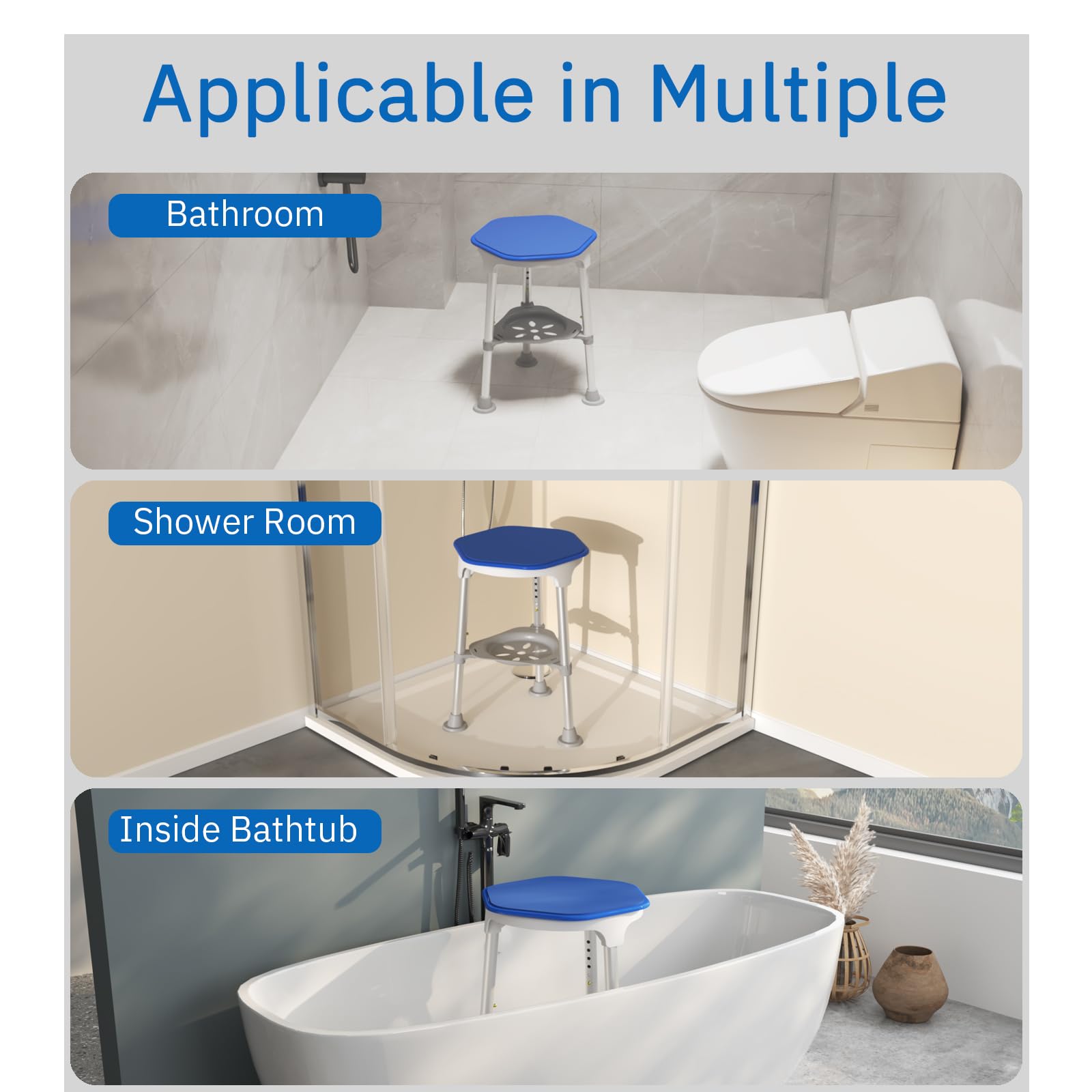 DrSuppor Silla de ducha giratoria para ducha interior, asiento giratorio de 360 grados, taburete de ducha pequeño para bañera, silla de baño para ancianos, discapacitados, adultos (300 libras)