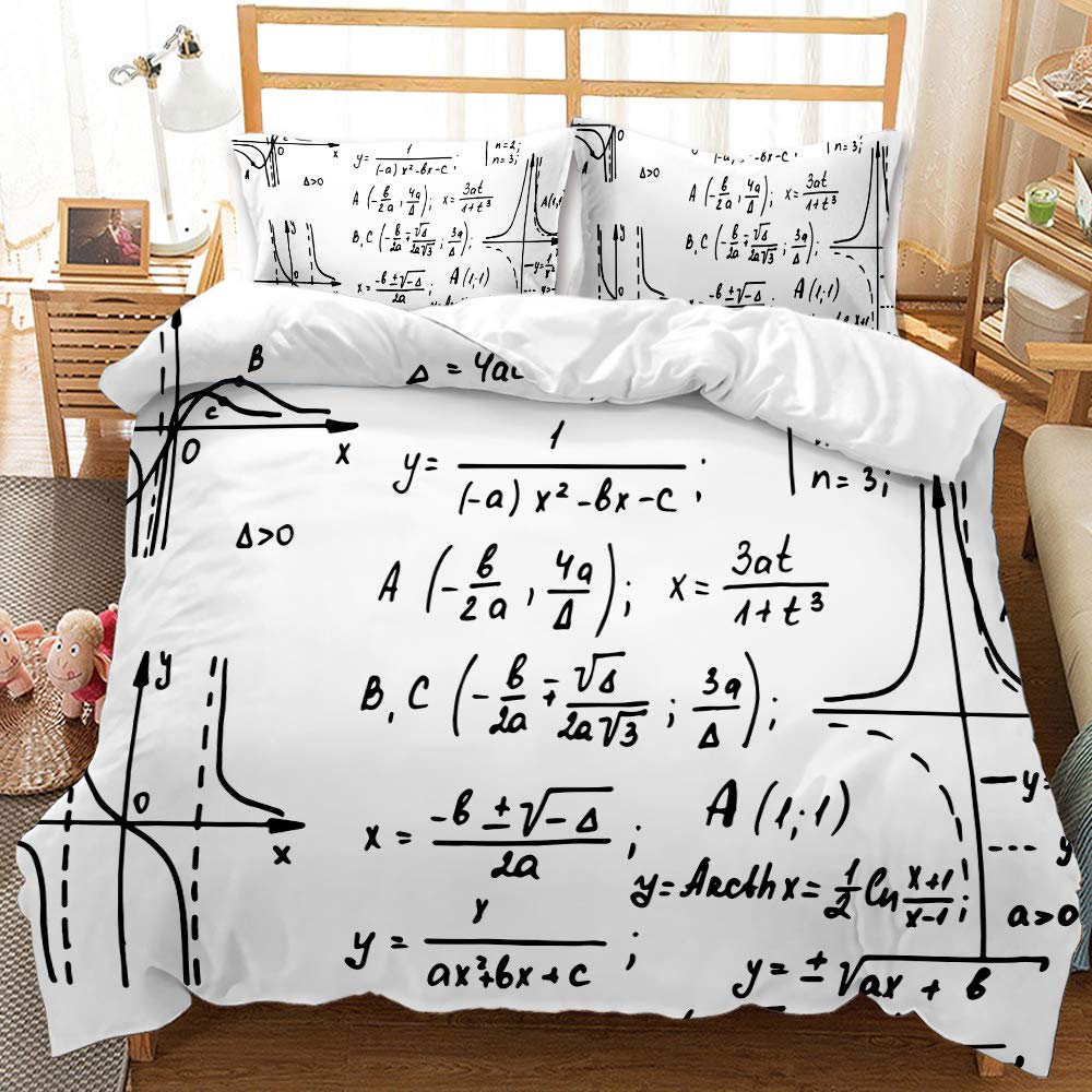 Funda Nordica 220 x 240 FóRmula MatemáTica Blanca, Funda de Edredón Cama 150 para NiñOs Adultos, Juego de Ropa de Cama de Suave Microfibra con Cremallera y 2 Funda de Almohada 50x75 cm