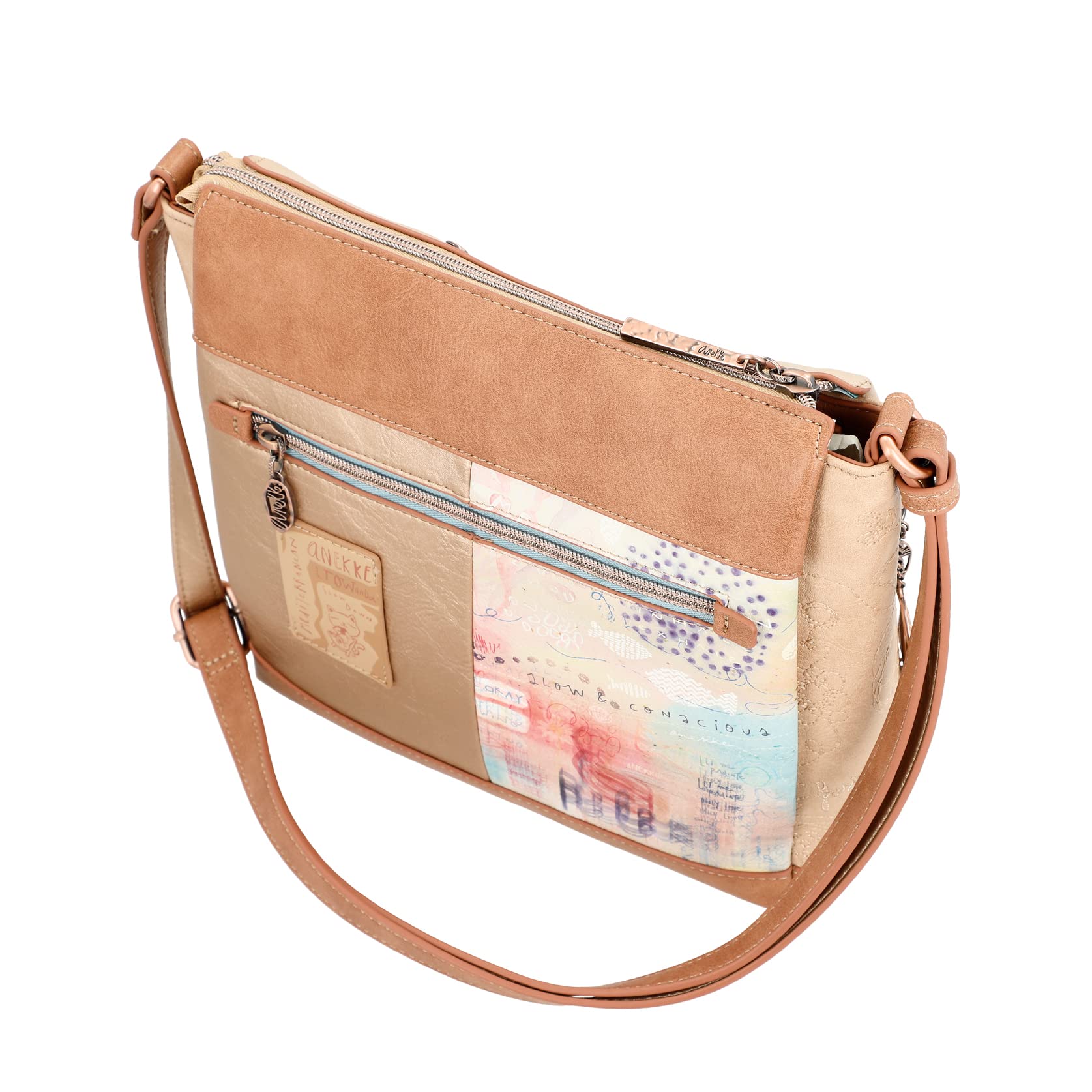 Anekke - Damestas - Middelgrote schoudertas - Schoudertas van kunstleer met handvat en ritssluiting - Handkoffer - Mediterrane collectie - Accessoires en accessoires voor dames - 25 x 24 x 7 cm