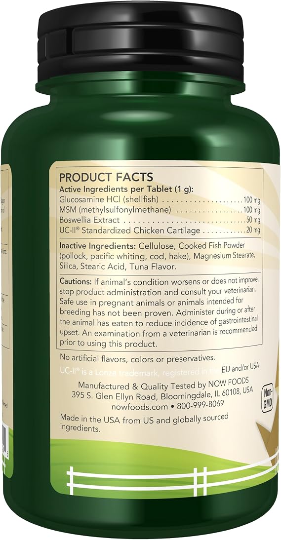 Now Pets, UC-II Advanced Joint Mobility for Dogs and Cats, Veterinarian formulated, Help Maintain Cartilage and Connective Tissue*, 60 Chewable Tablets (60 Grams)